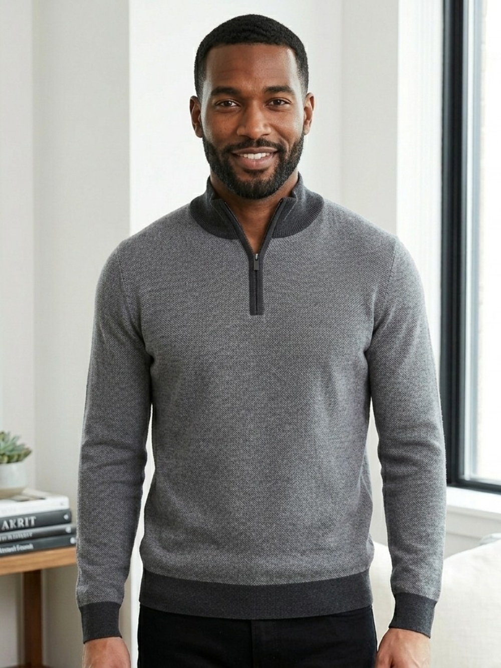 Men's Heather Gray Half-Zip Sweater- Size MEDIUM- Like NEW